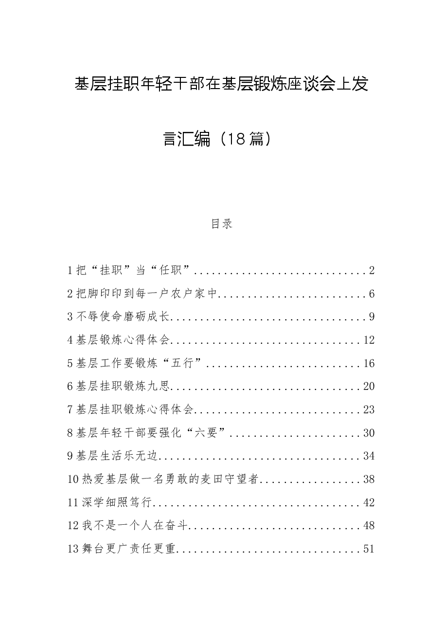 (18篇)基层挂职年轻干部在基层锻炼座谈会上发言汇编.docx,第1页预览