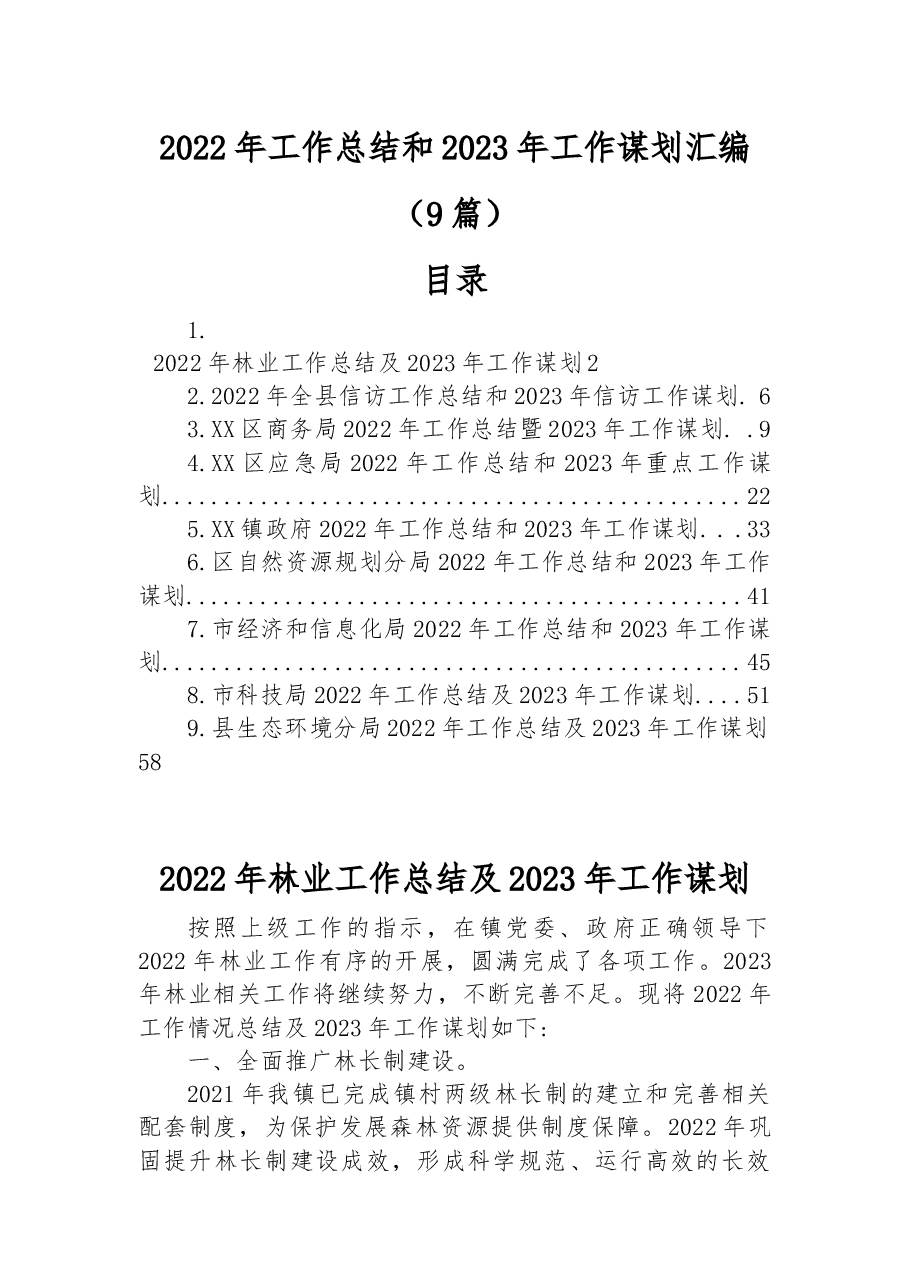（9篇）2022年工作总结和2023年工作谋划汇编.docx，第1页预览