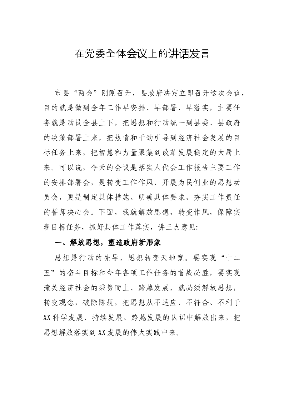 在党委全体会议上的讲话发言.docx,第1页预览