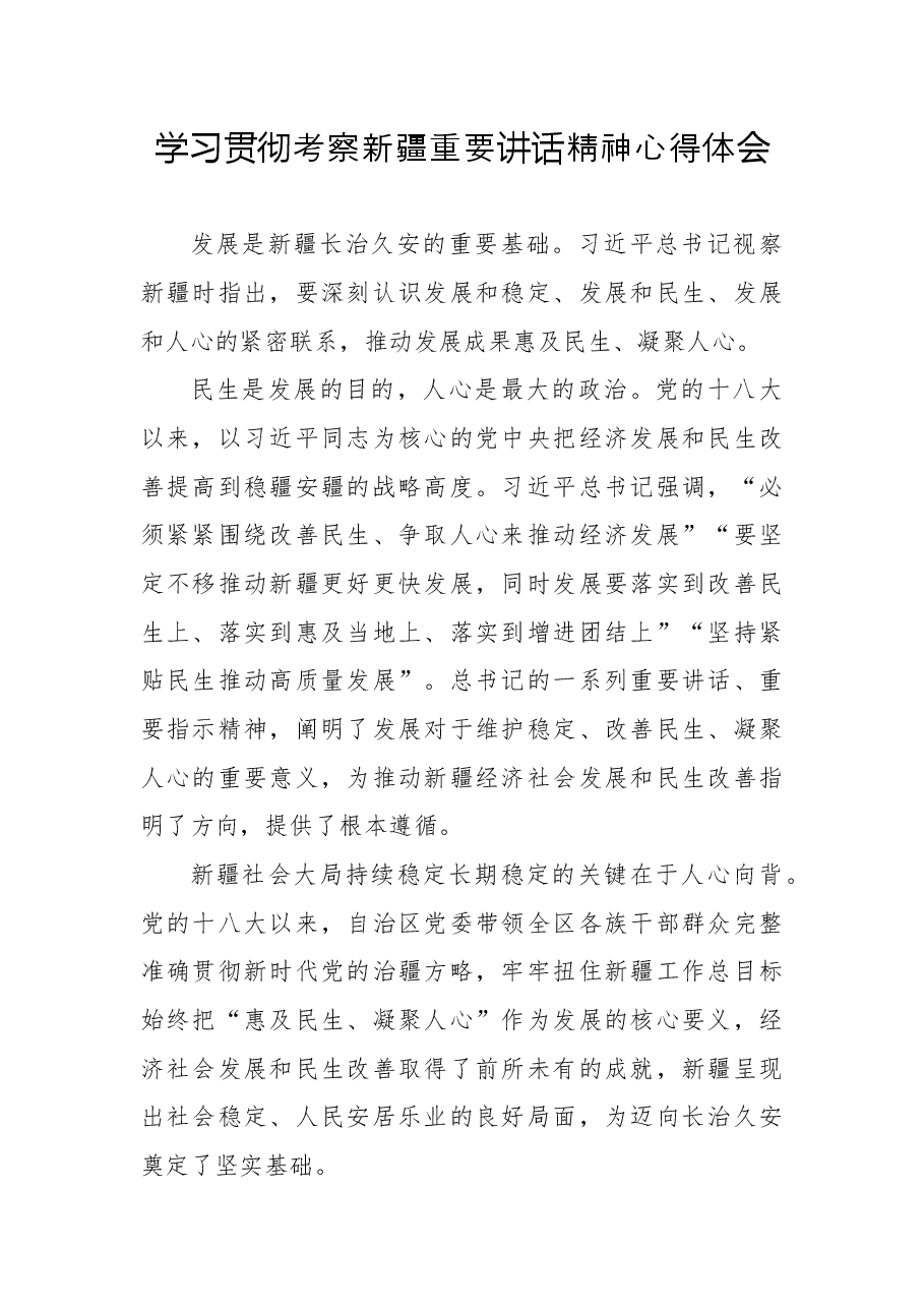 学习贯彻考察新疆重要讲话精神心得体会4.docx,第1页预览