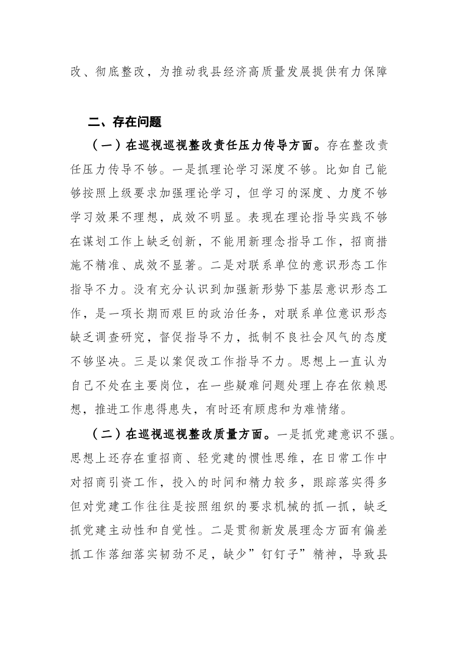 副县长巡视整改专题民主生活会对照检查发言.docx,第2页预览