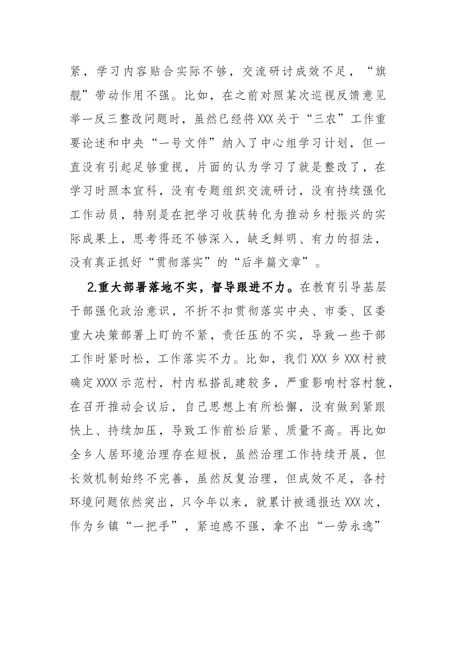 乡镇党委书记在市委巡视整改专题民主生活会上的个人发言提纲.docx,第2页预览