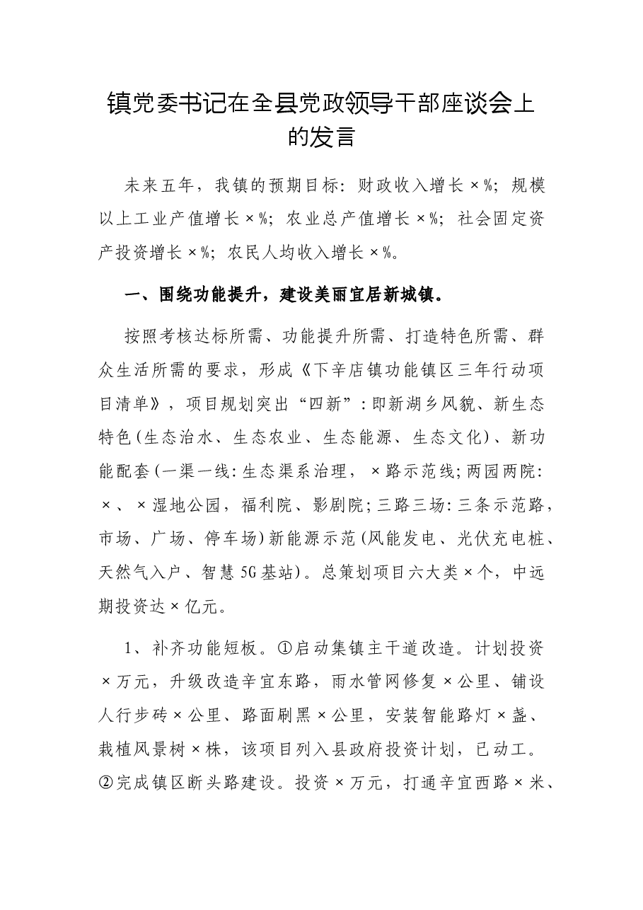 镇党委书记在全县党政领导干部座谈会上的发言.docx,第1页预览