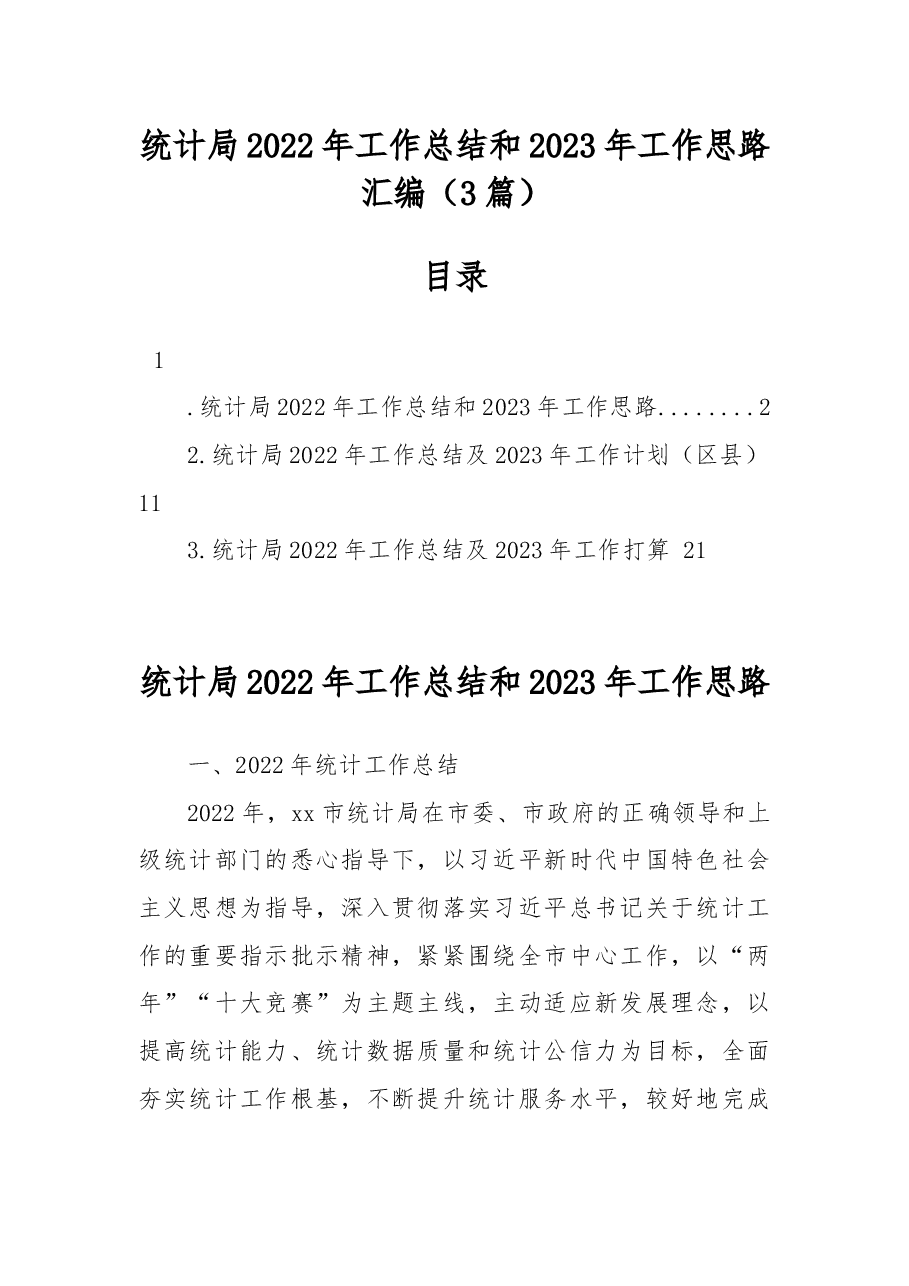 (3篇)统计局2022年工作总结和2023年工作思路汇编.docx,第1页预览
