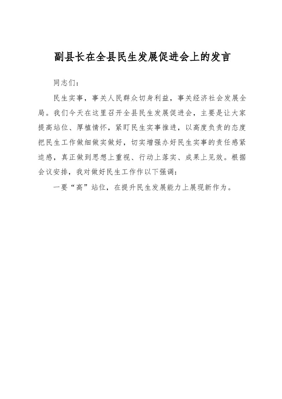 副县长在全县民生发展促进会上的发言.docx,第1页预览