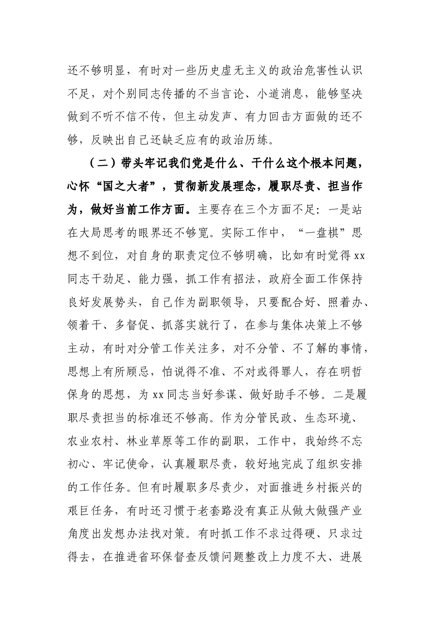 市政府党组成员党史学习教育专题民主生活会对照检查材料.docx,第3页预览