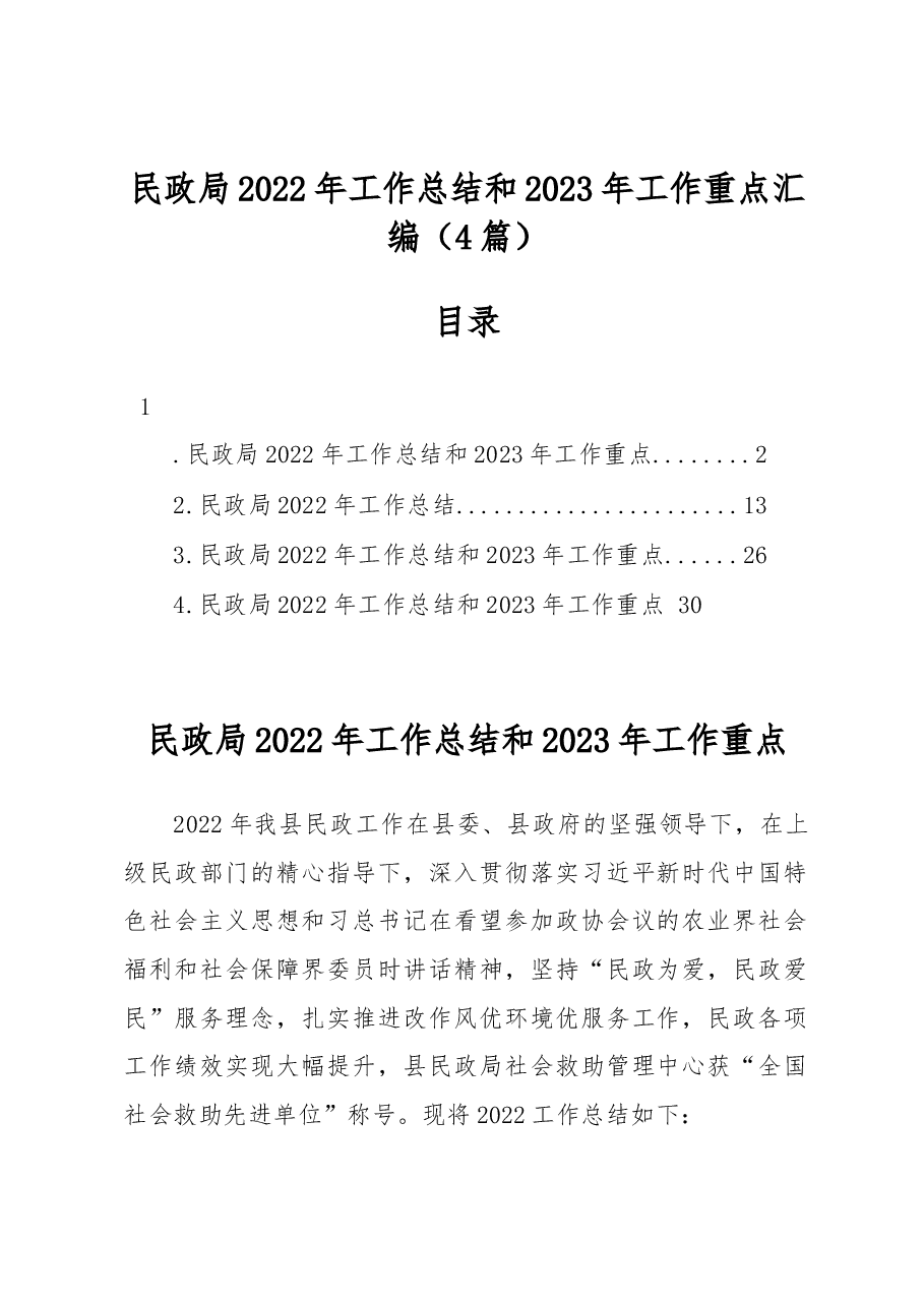 (4篇)民政局2022年工作总结和2023年工作重点汇编.docx,第1页预览