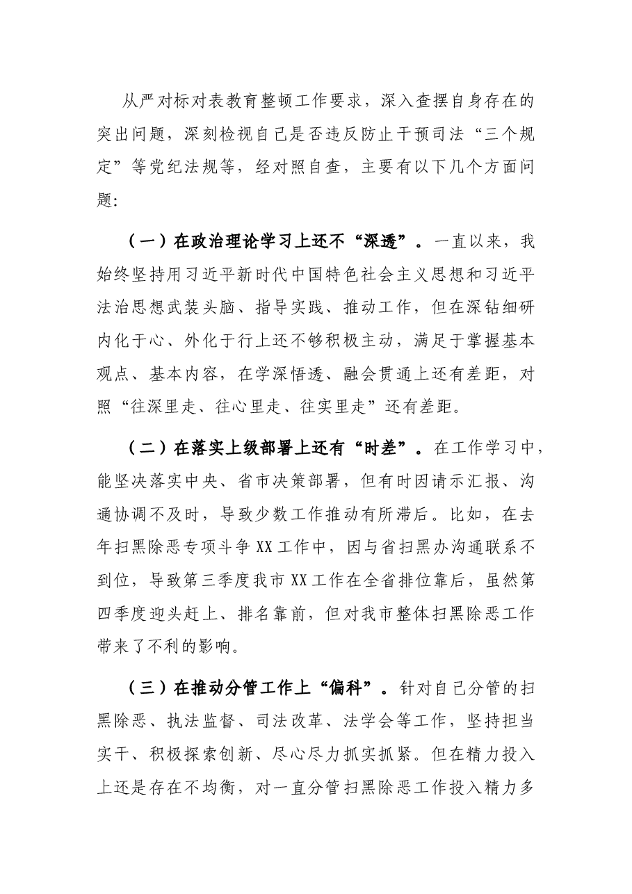 在政法队伍教育整顿民主生活会上的发言（市委政法委副书记）.docx，第3页预览