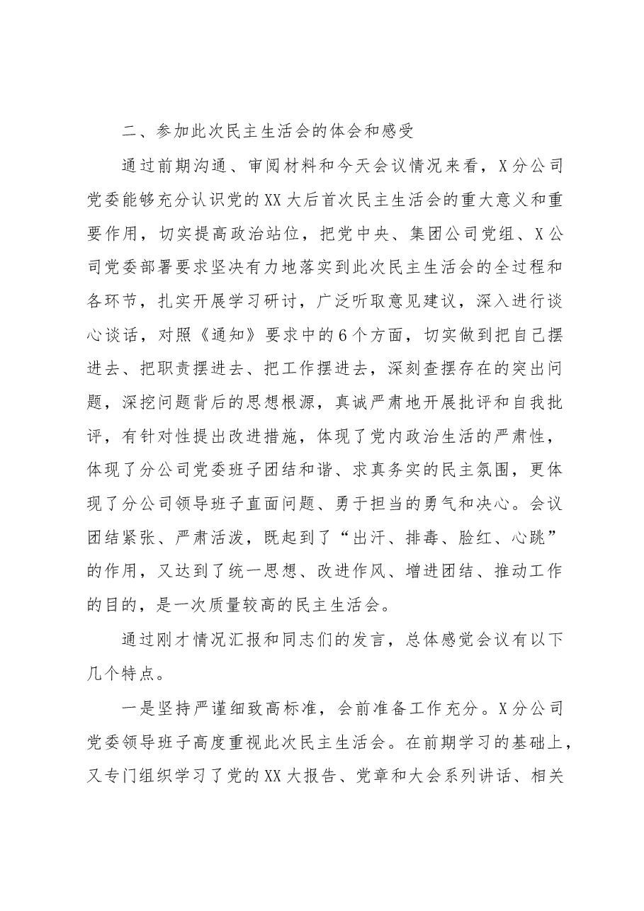 在分公司2022年度领导班子民主生活会上的点评讲话.docx，第3页预览