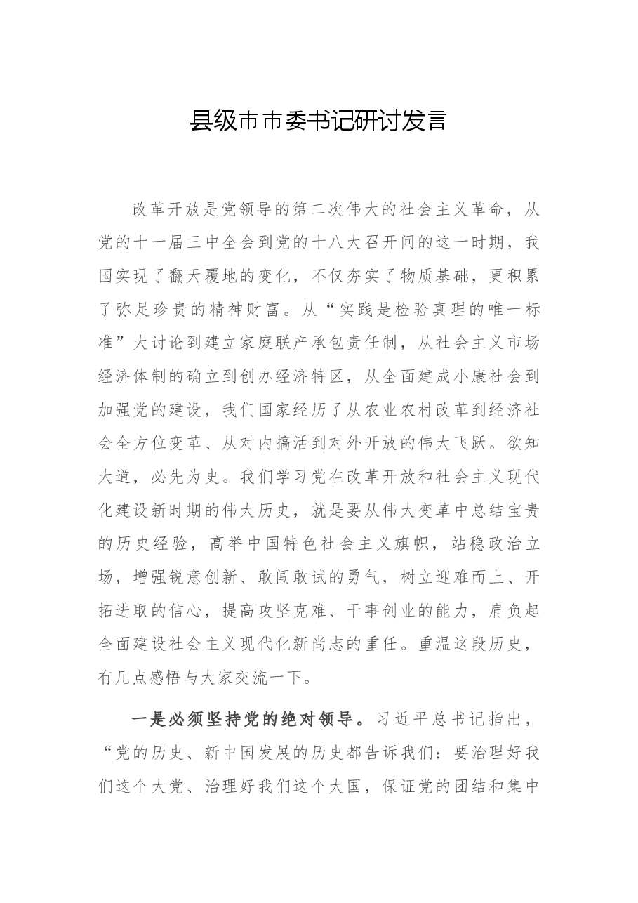 县级市市委书记研讨发言.docx,第1页预览