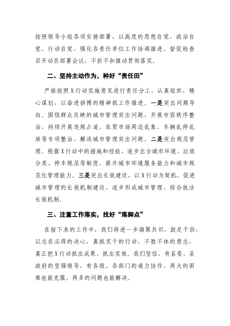 县综合行政执法局专项工作开展表态发言.docx,第2页预览