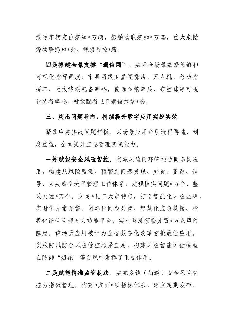打造硬核支撑 赋能应急实战 以信息化数字化推进应急管理现代化——市应急管理局交流发言材料.docx,第3页预览