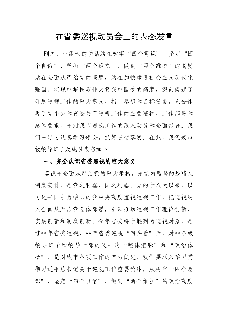 在省委巡视动员会上的表态发言.docx,第1页预览