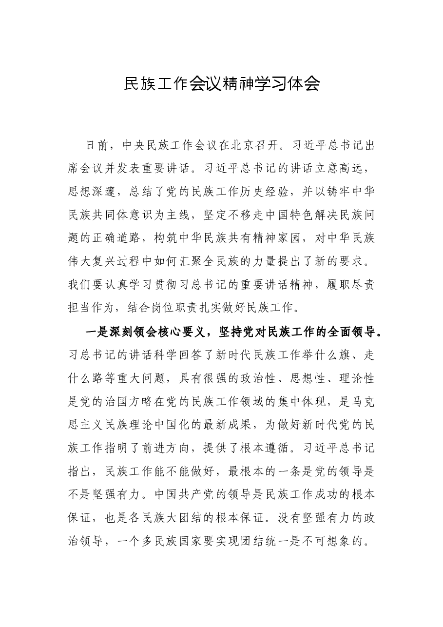 民族工作会议精神学习体会.docx,第1页预览