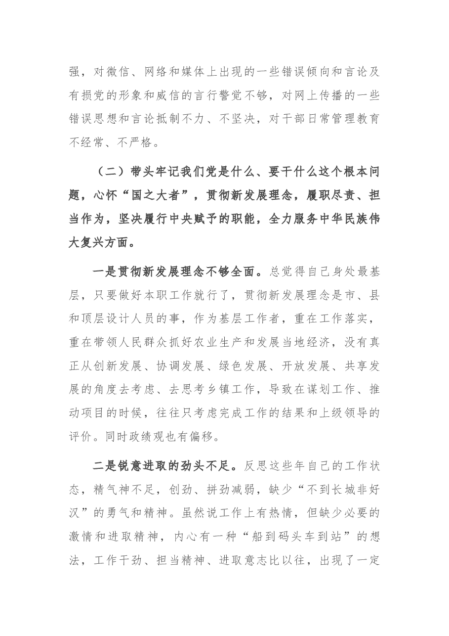 乡镇党委书记党史学习教育专题民主生活会“五个带头”对照检查材料.docx,第3页预览