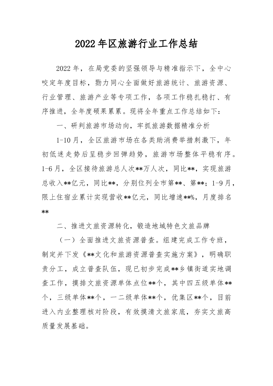 2022年区旅游行业工作总结.docx,第1页预览
