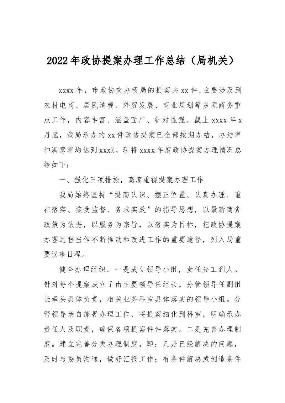 2022年政协提案办理工作总结(局机关).docx,第1页预览