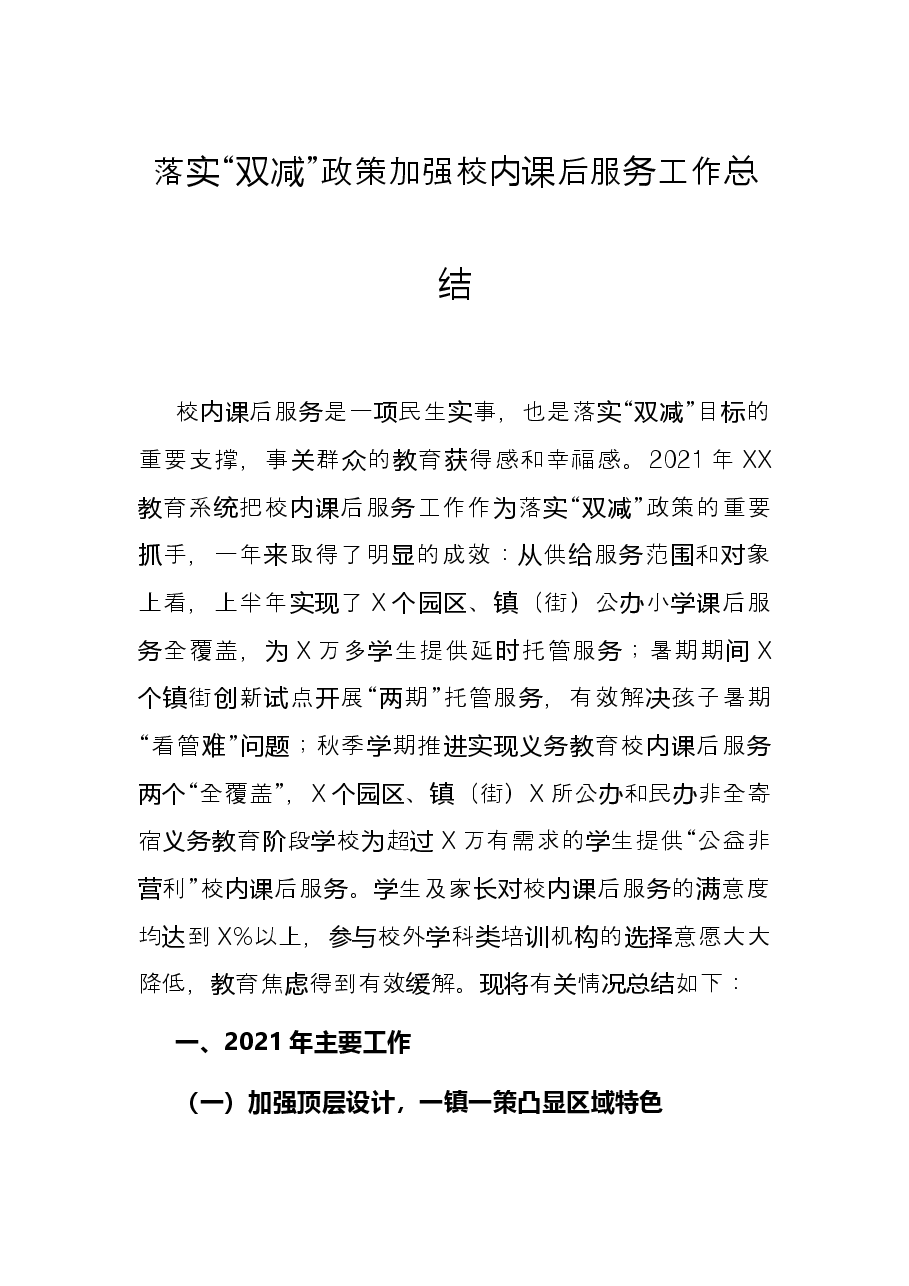 落实“双减”政策加强校内课后服务工作总结.docx,第1页预览