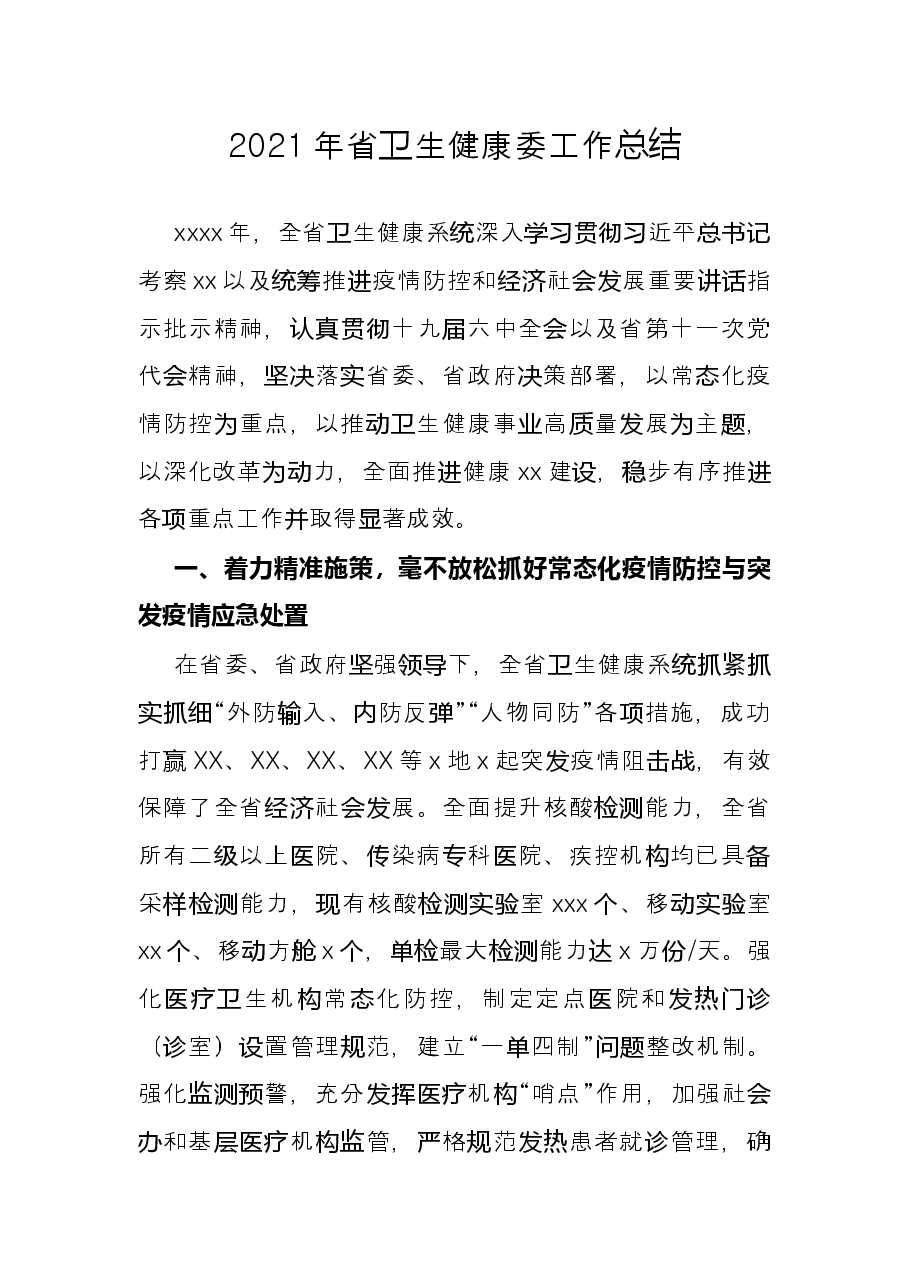 2021年省卫生健康委工作总结.docx,第1页预览