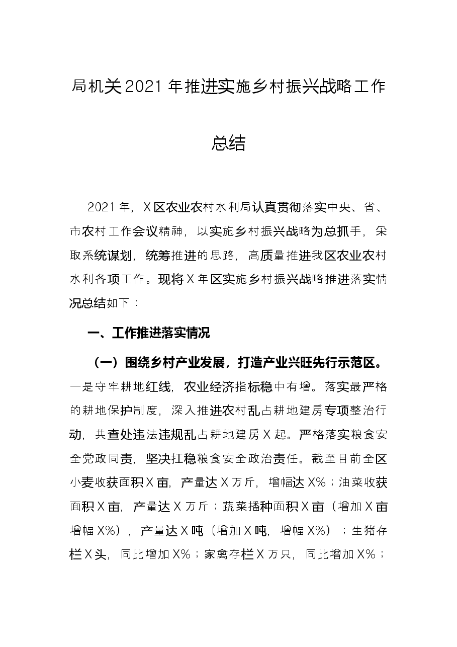 局机关2021年推进实施乡村振兴战略工作总结.docx，第1页预览