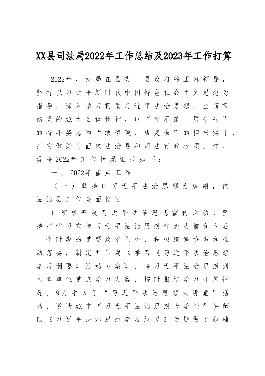 XX县司法局2022年工作总结及2023年工作打算.doc,第1页预览