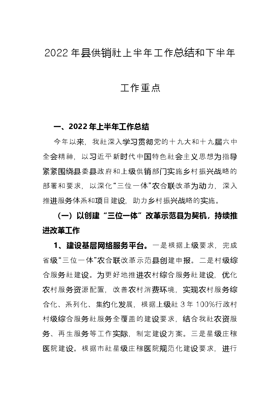 2022年县供销社上半年工作总结和下半年工作重点.docx,第1页预览