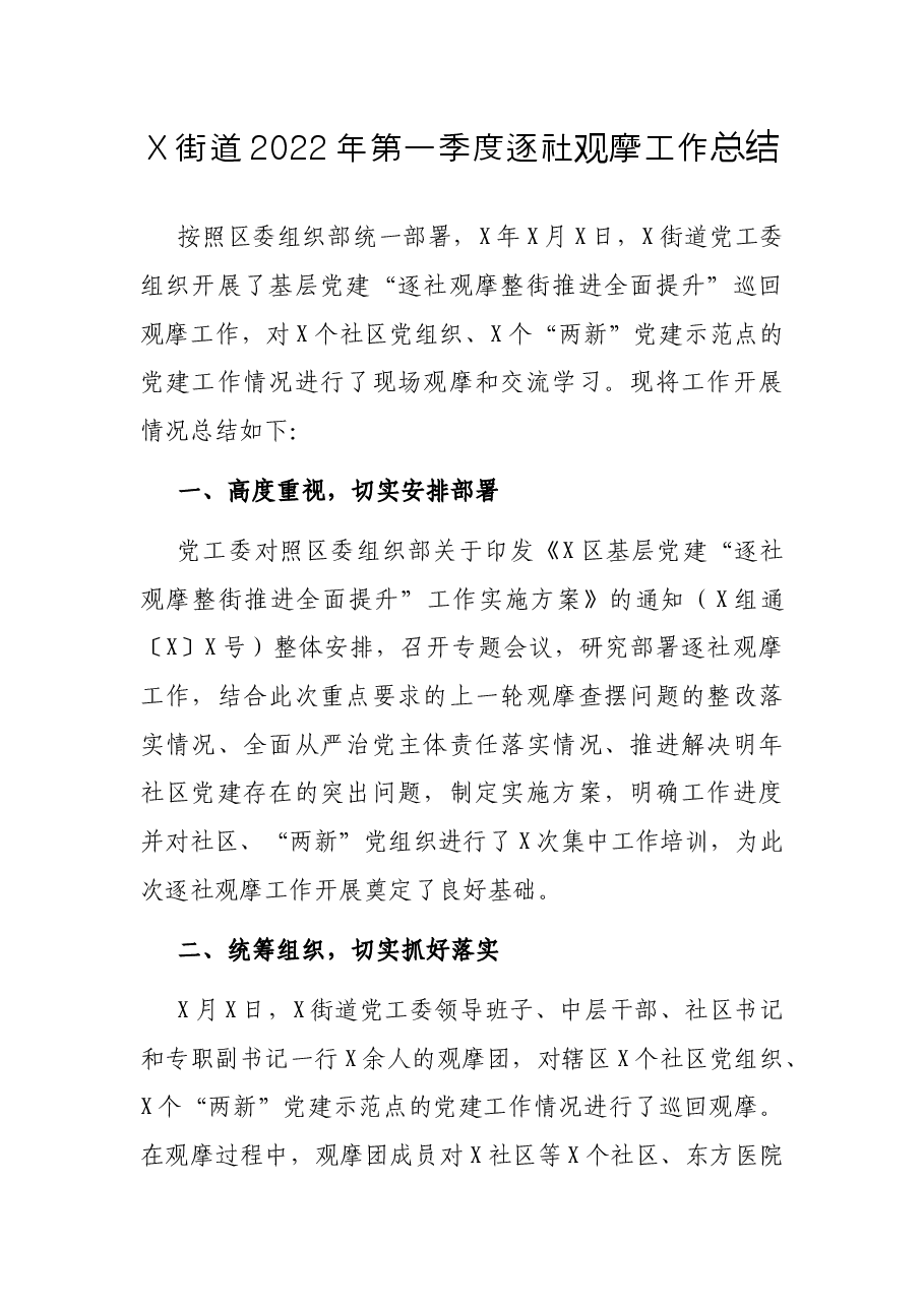 X街道2022年第一季度逐社观摩工作总结.docx,第1页预览