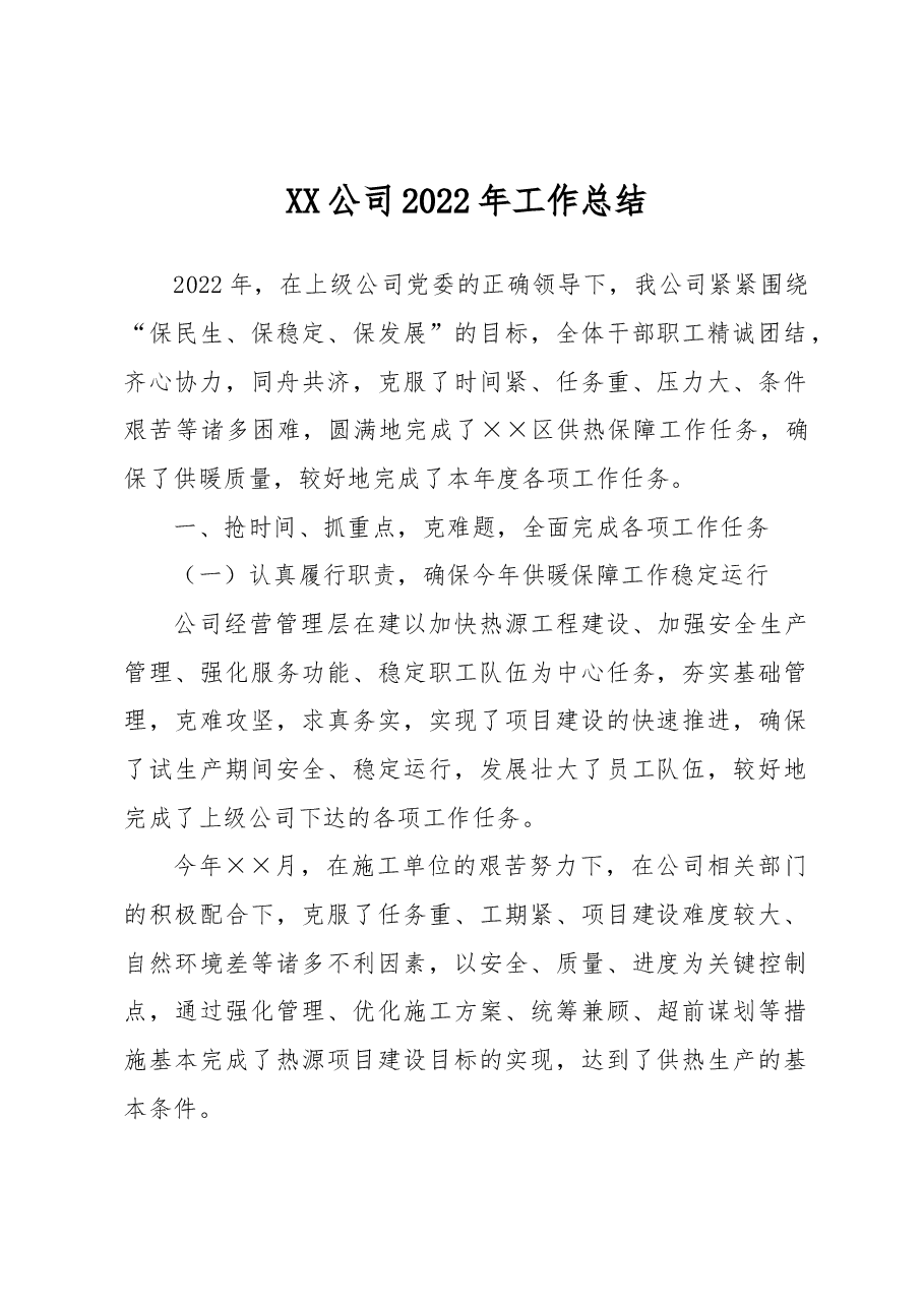 XX公司2022年工作总结.docx,第1页预览