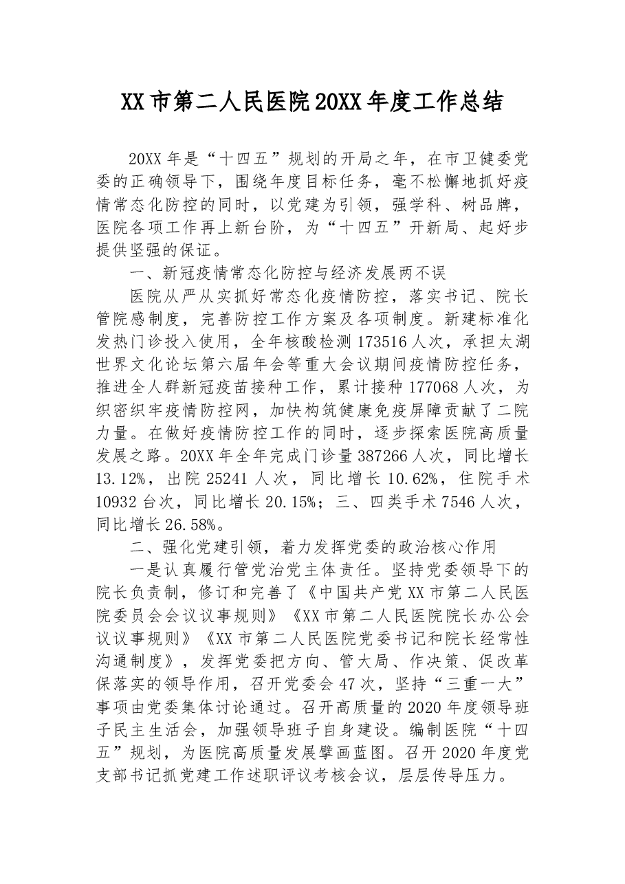 XX市第二人民医院20XX年度工作总结.docx,第1页预览