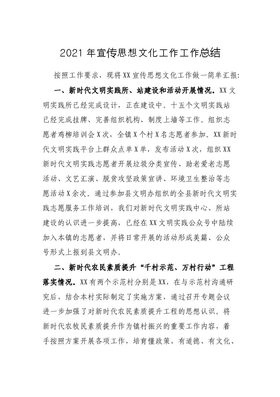 2021年宣传思想文化工作工作总结.docx,第1页预览