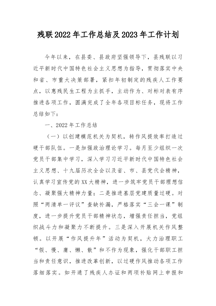 残联2022年工作总结及2023年工作计划.docx,第1页预览