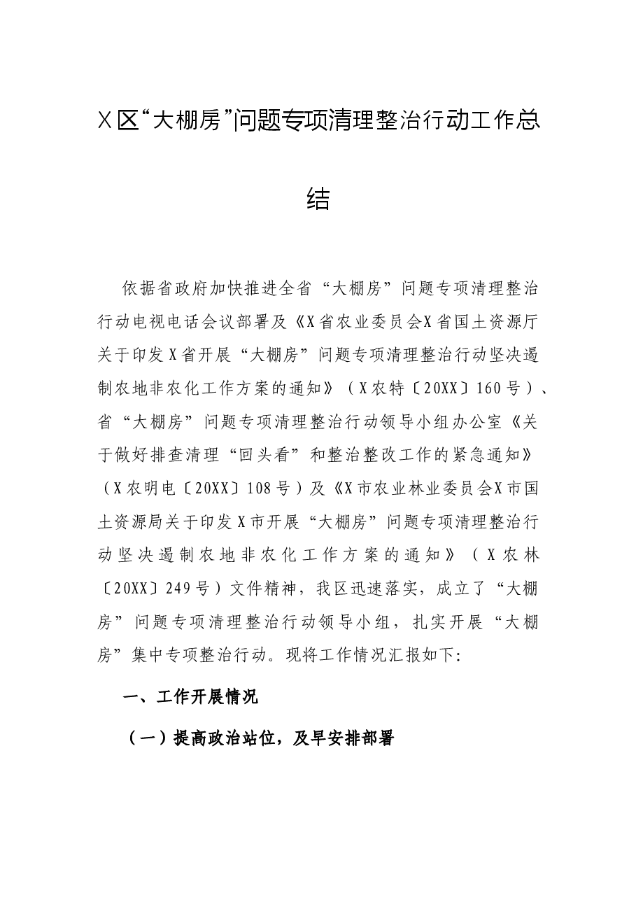 X区“大棚房”问题专项清理整治行动工作总结.docx，第1页预览