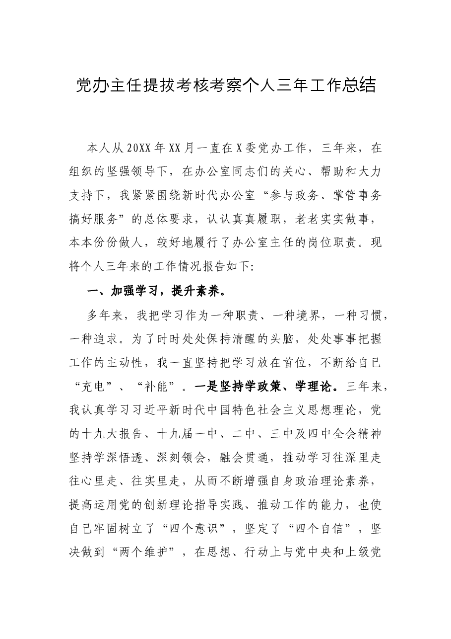 党办主任提拔考核考察个人三年工作总结.docx,第1页预览