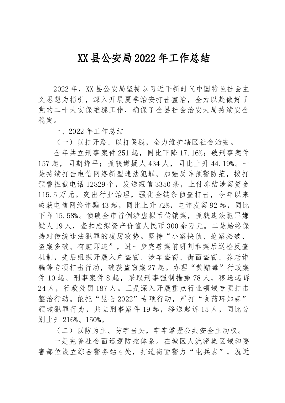 XX县公安局2022年工作总结.docx，第1页预览