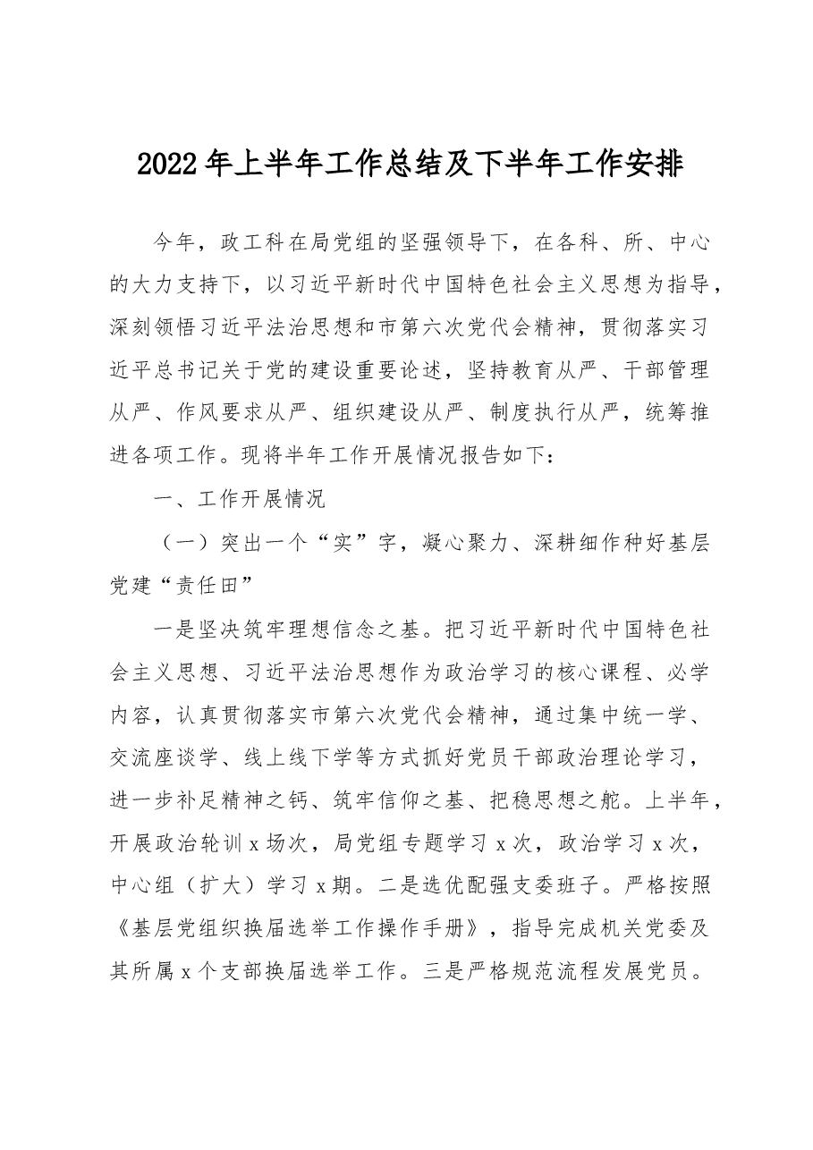 2022年上半年工作总结及下半年工作安排.docx，第1页预览