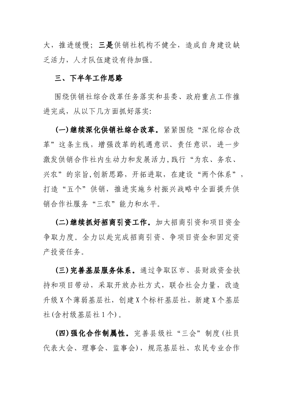 X县供销社2021上半年工作总结和下半年工作思路.docx,第4页预览