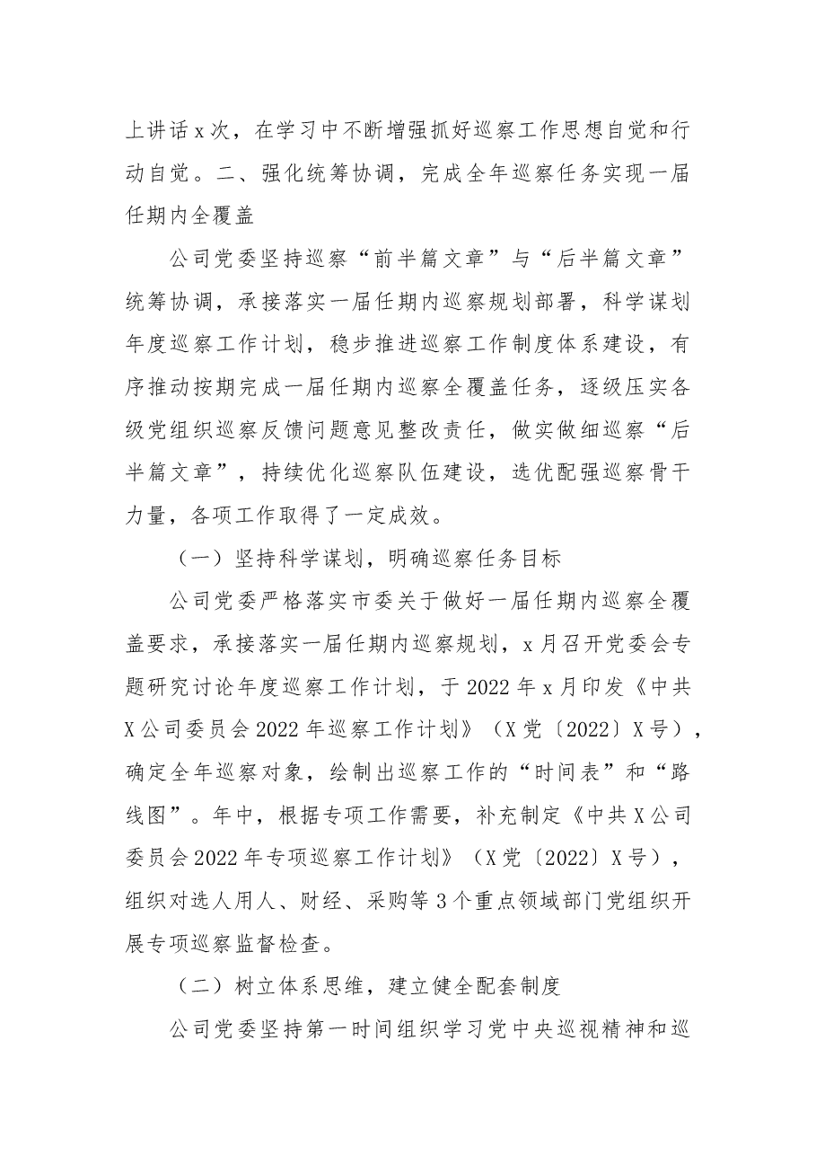 公司党委2022年巡察工作总结报告.docx,第2页预览