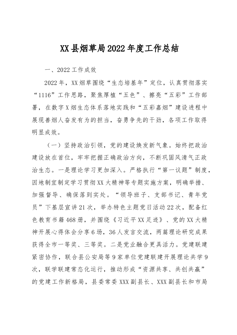 XX县烟草局2022年度工作总结.docx,第1页预览