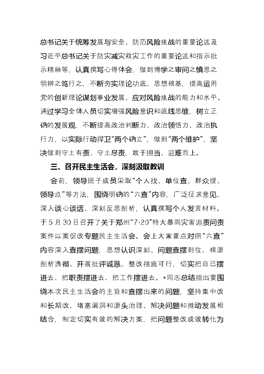局党组郑州“7·20”特大暴雨灾害追责问责案件以案促改工作总结.docx,第2页预览