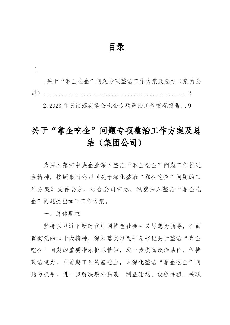 关于“靠企吃企”问题专项整治工作方案及总结(集团公司).docx,第1页预览