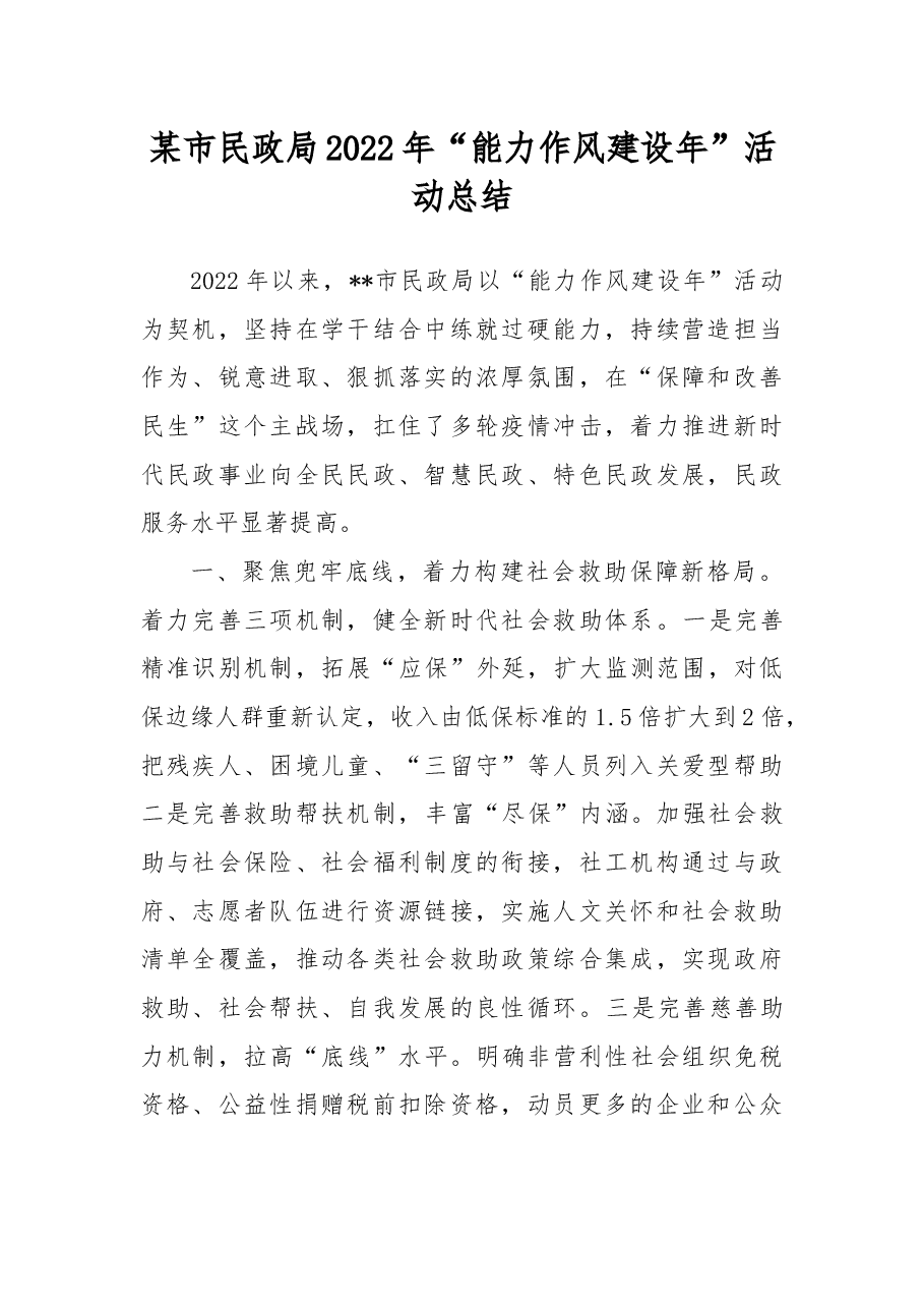 某市民政局2022年“能力作风建设年”活动总结.docx,第1页预览