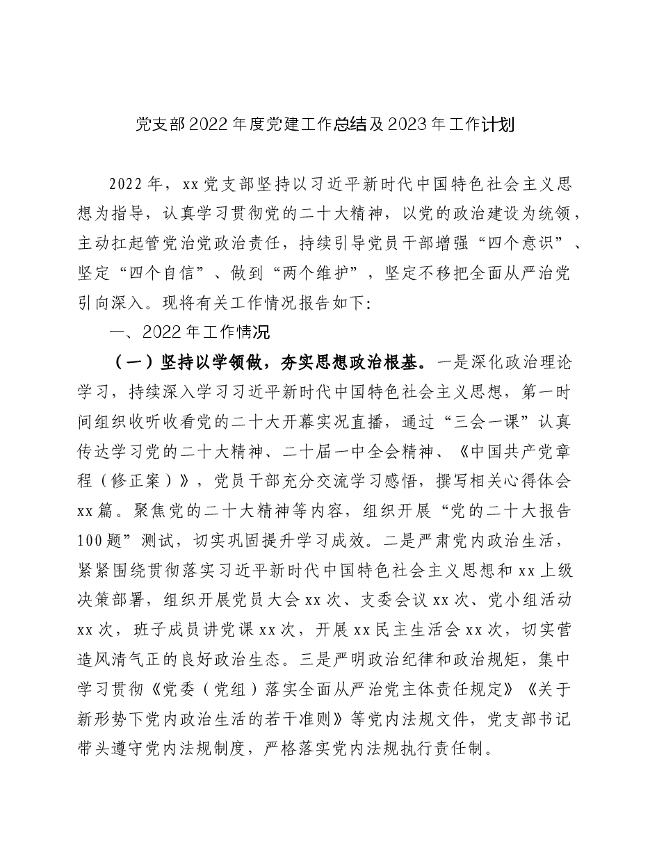 党支部2022年度党建工作总结及2023年工作计划.docx,第1页预览