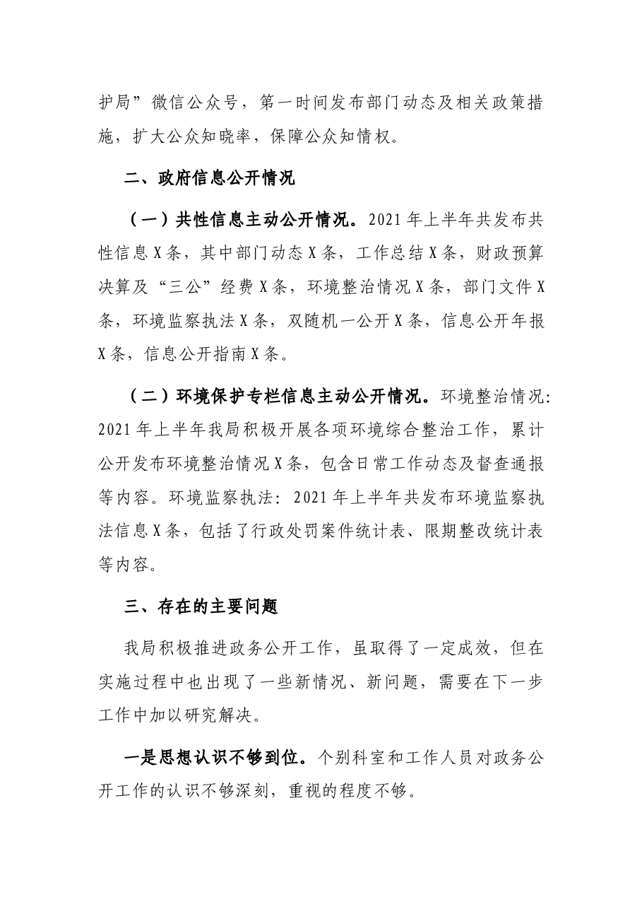 X市生态环境局2021年上半年政务公开工作总结.docx,第3页预览