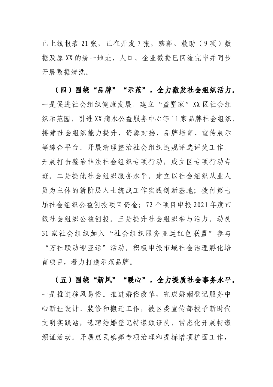 X市XX区民政局2021年上半年工作总结和下半年工作思路.docx,第4页预览