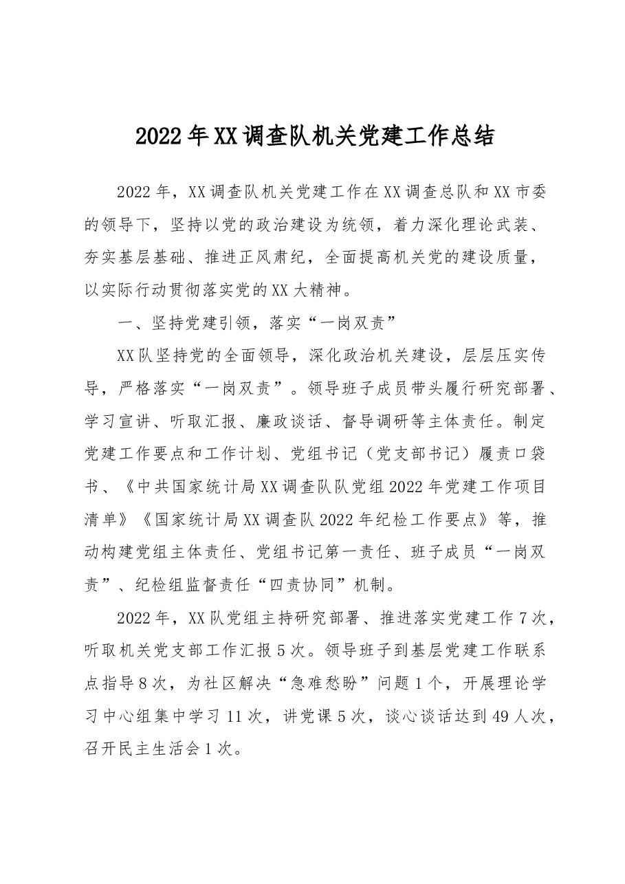 2022年XX调查队机关党建工作总结.docx,第1页预览