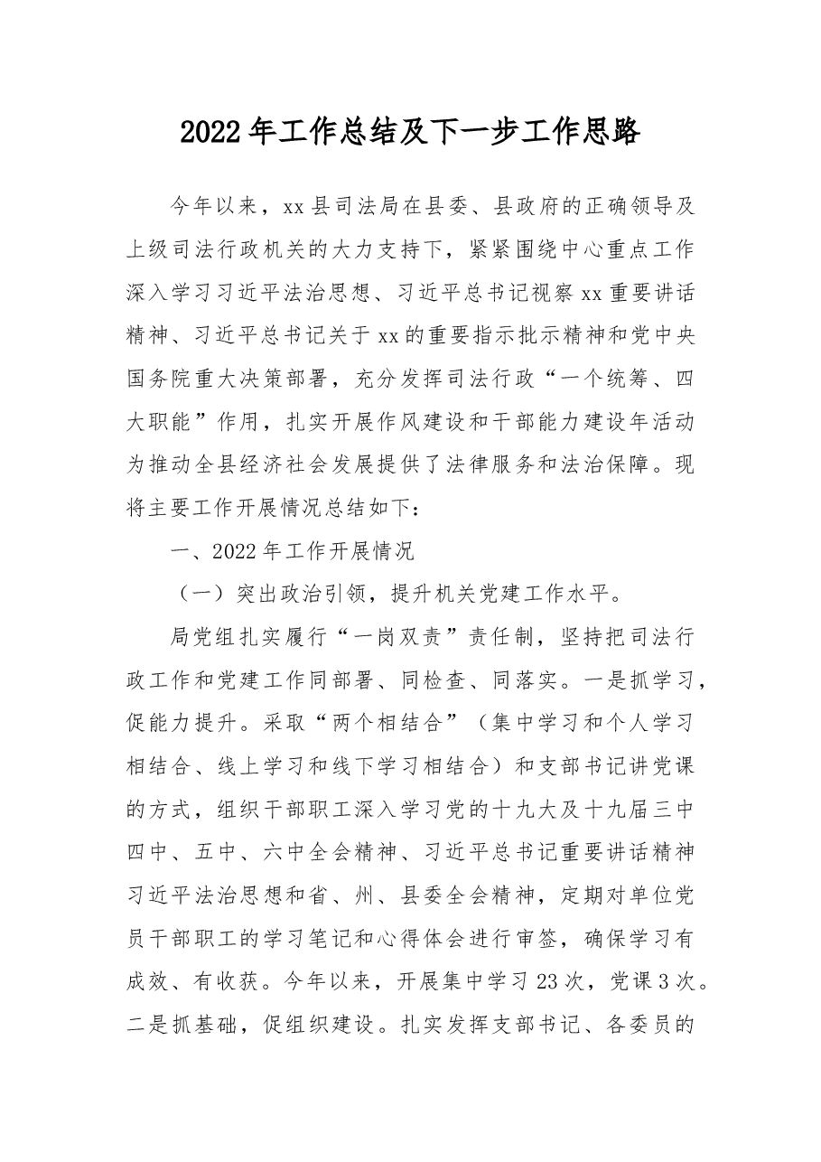 2022年工作总结及下一步工作思路.docx,第1页预览