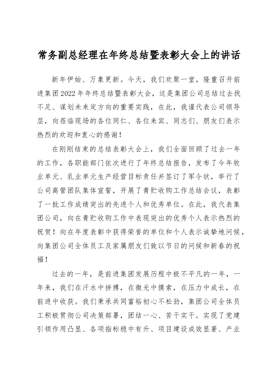 常务副总经理在年终总结暨表彰大会上的讲话.docx,第1页预览