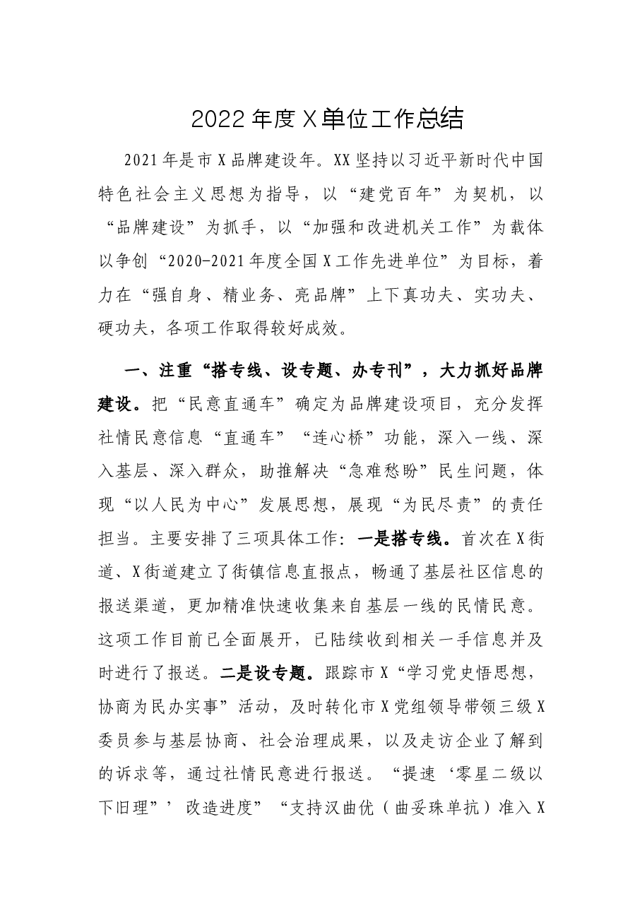 2022年度X单位工作总结.docx,第1页预览