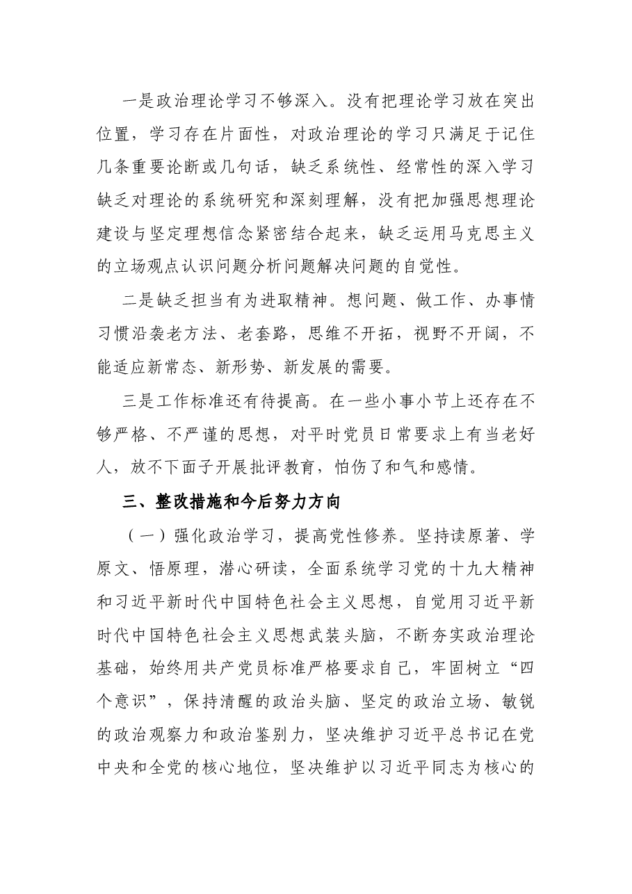 党支部书记专题组织生活会个人对照检查和总结讲话.docx，第3页预览