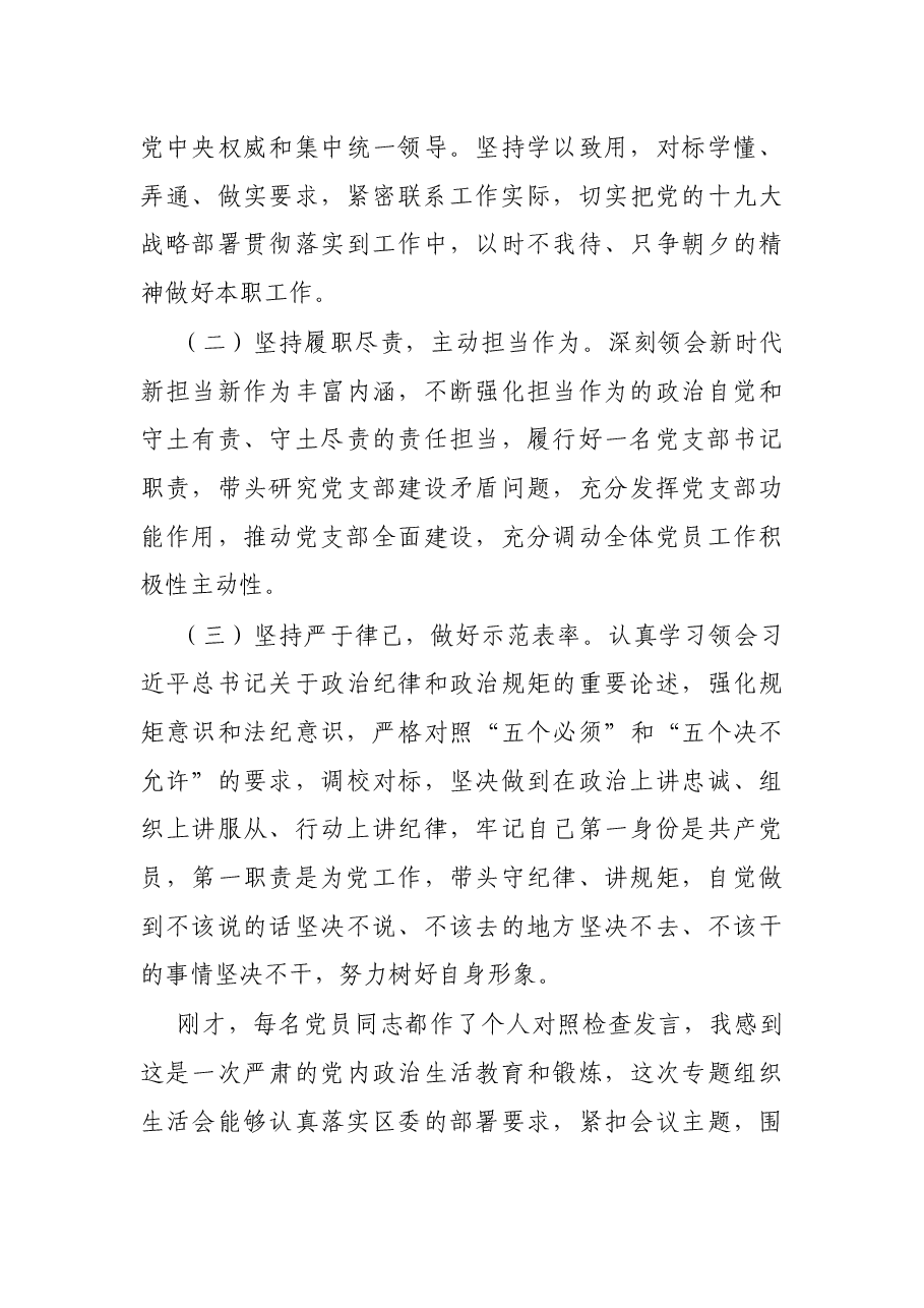 党支部书记专题组织生活会个人对照检查和总结讲话.docx，第4页预览